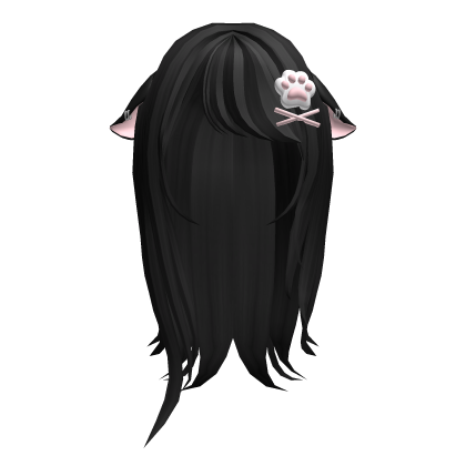 ノ꒰Cutesy Hair Black w Kitty Clip ears♡