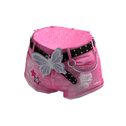 ✨ Butterfly Belt Pink Denim Shorts