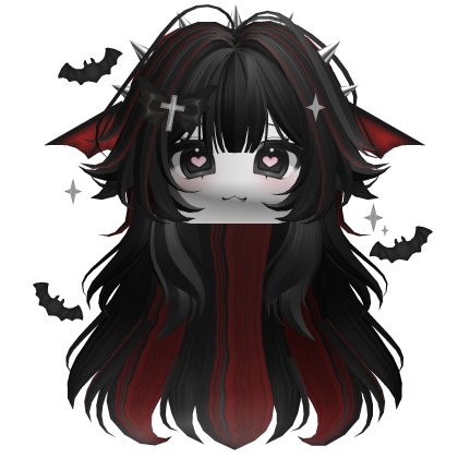 Fluffy Vampire Anime Hair w/ Face (Red Black)