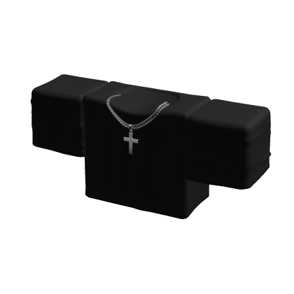 Blocky Black T-Shirt w/ Silver Cross Chain