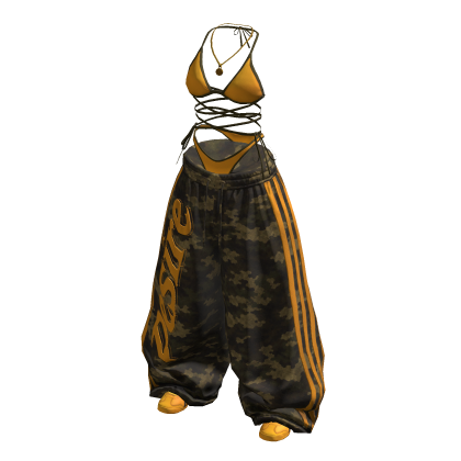Y2K Camo Green Yellow wide baggy pants set