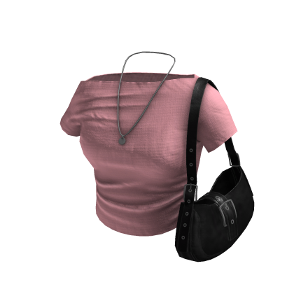 Downtown Girl Navy Top w/ Leather Bag Pink