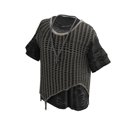 Y2K Mesh Knit Layered T-Shirt (Gray)