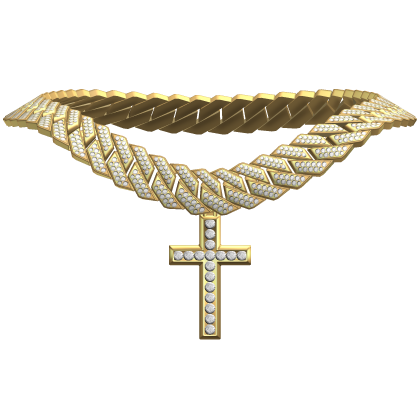 Iced Out Cuban Link Gold Chain w/ Cross