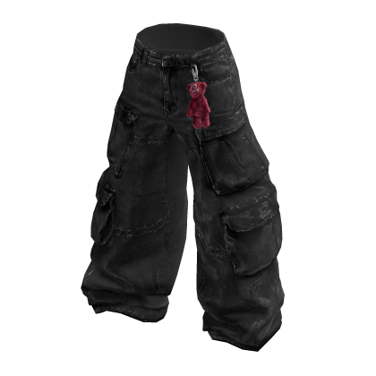 Y2K Baggy Cargo Jeans + Charm (Black Wash)