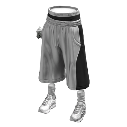 White Baggy Long Streetwear Shorts w/ Sneakers