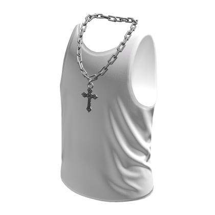 Tank Top White Silver Cross Chain