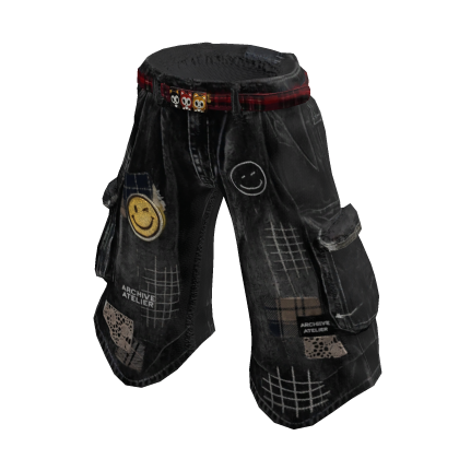 ARCHIVE - Grunge Patch 3/4 Pants ( Black Denim )
