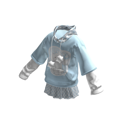 💜 Kawaii Strawberry Puppy Layered Hoodie_Sky blue