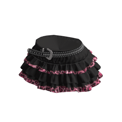 Y2K Gyaru Pink Leopard Print Black Skirt w/ Belt