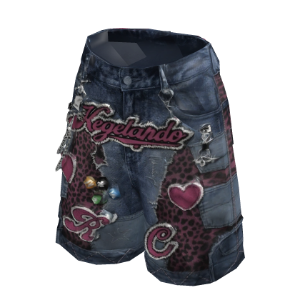 Y2K Pink Leopard Chain Denim Shorts