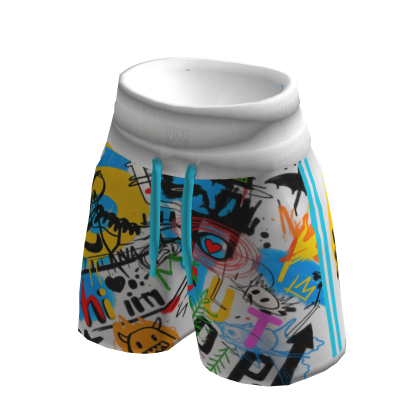 ViCo - Color Pop Doodle Baggy Shorts (White Blue) 