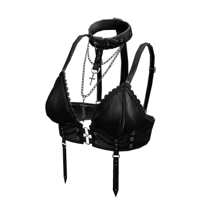 Leather Biker Harness Top Black