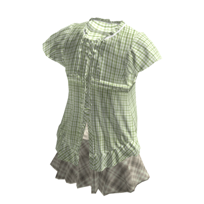 💜 Summer Gingham Ruffle Blouse Set_Soft Green