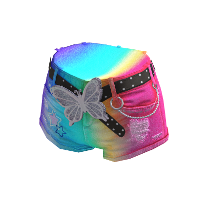 ✨ Butterfly Belt Rainbow Denim Shorts
