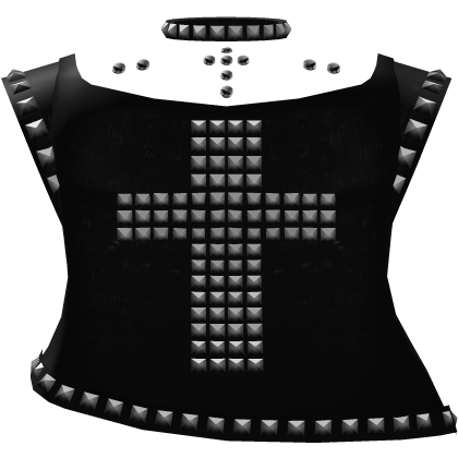 gothic black pierced stud cross shirt w choker 