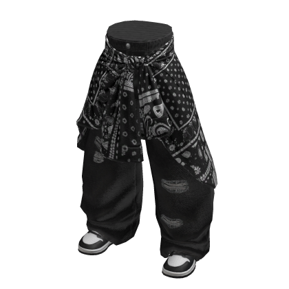 Y2K Layered Black Pants Black Bandana & Shoes