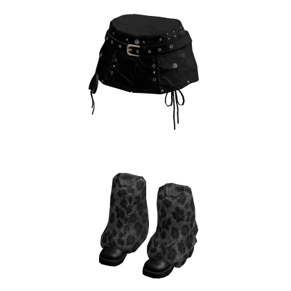 Y2K Grunge Mini Skirt w/ Leopard Boots (Black)