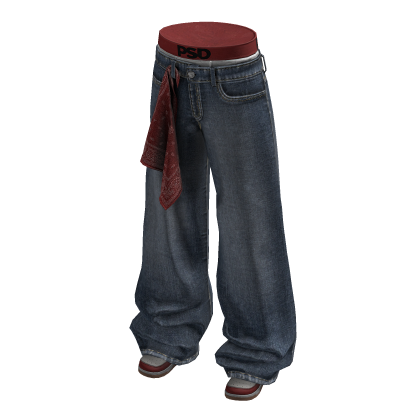Streetwear Baggy Jeans W/ Bandana (Red)