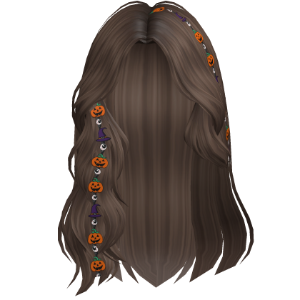 Spooky Swept Wavy Hair w/ Halloween Charms (Brown)