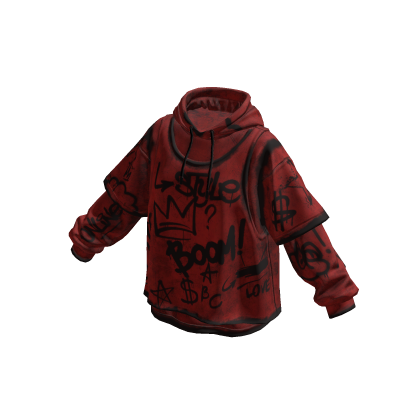 Kpop Layered Oversized Hoodie Graffity Red