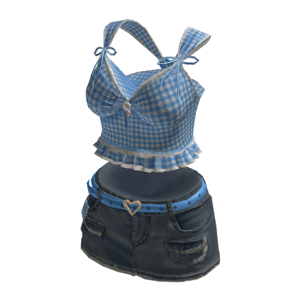 Soft Girl Gingham Picnic Outfit (Blue)