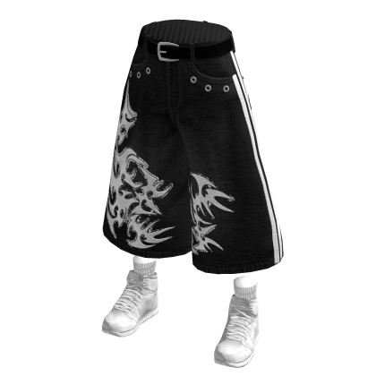 Black Baggy Y2k Jorts /w Sneakers
