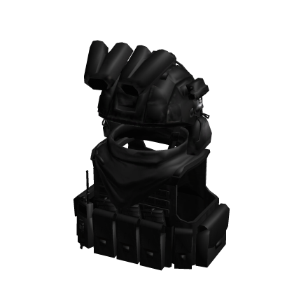 Black Military Helmet w Scarf and Tactical Vest