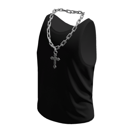 Tank Top Black Silver Cross Chain