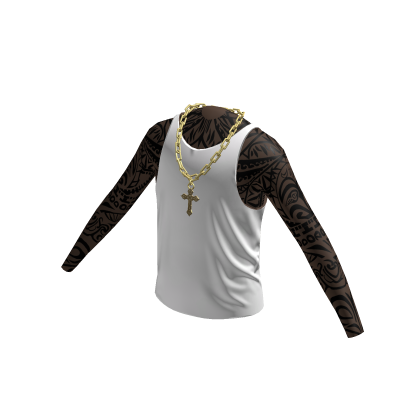 White Tank Top w/ Gold Cross Chain & Sleeves