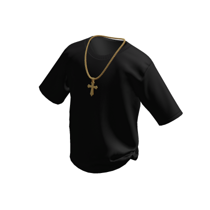 Black T-Shirt w/ Gold Cross Chain