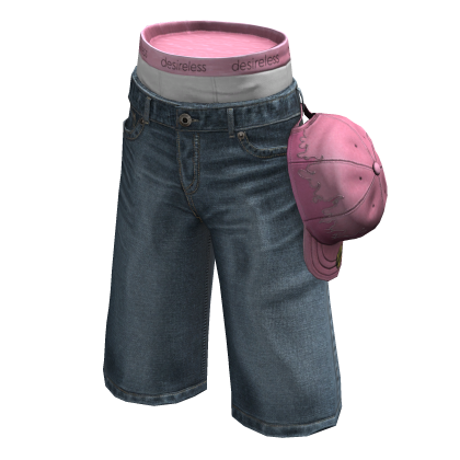 Blue Baggy Jorts w/ Pink Hanging Cap