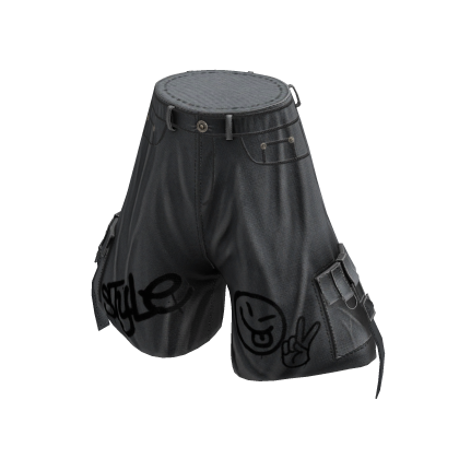 Y2K Grey Smiley Graffiti Cargo Jorts