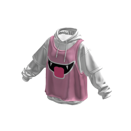 Kpop Fang Layered Oversized Hoodie Waza White Pink