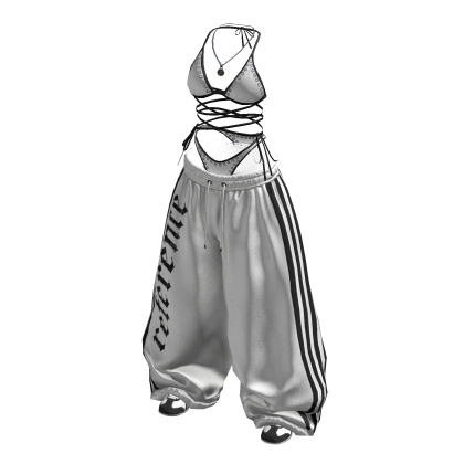 Y2K White wide baggy pants set