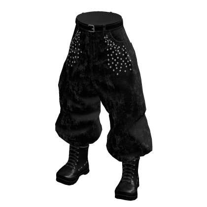 Black Distressed Studded Jeans /w Boots