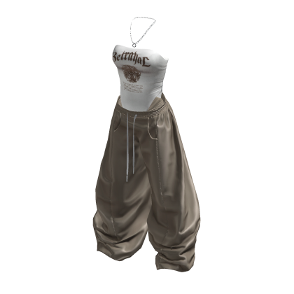 Y2K Swimsuit Wide Pants Outfit (Cream/Beige)