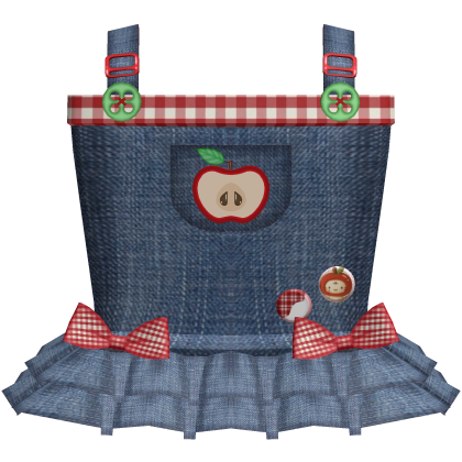 Cute Red Plaid Denim Igari Apple Overall Dress