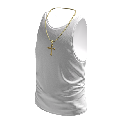 White Tank Top w/ Gold Cross Necklace