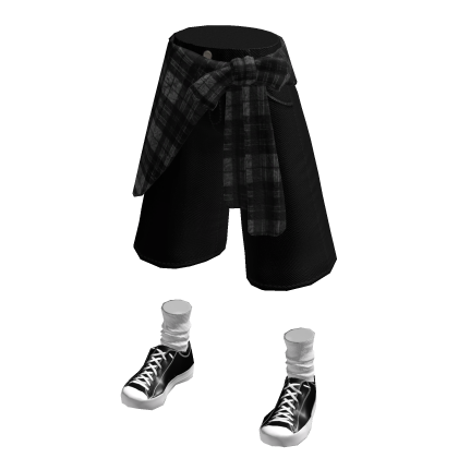 Plaid Waist Baggy Shorts (black)