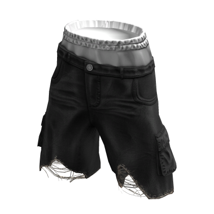 Black Denim Ripped Cargo Shorts