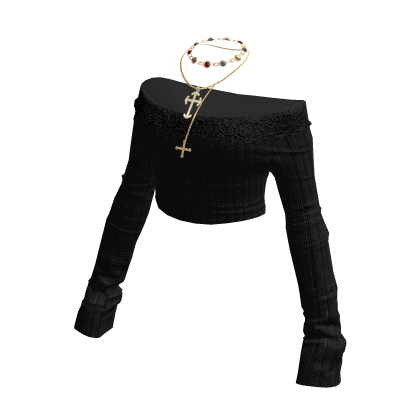 Black Aesthetic Cropped Top W/ Neck;aces