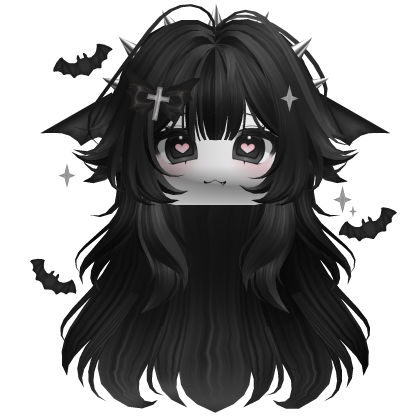 Fluffy Vampire Anime Hair w/ Face (Black V2)