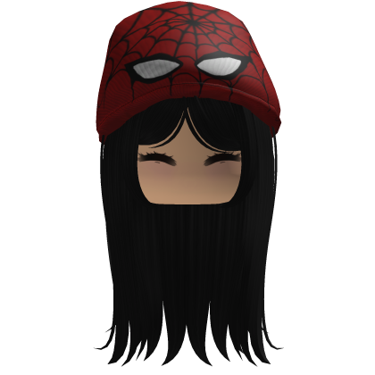 ♡ black hair with a spiderman hat