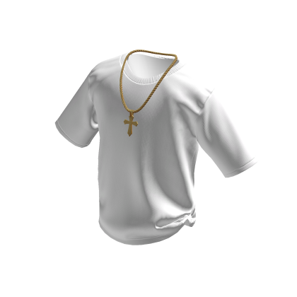 White T-Shirt w/ Gold Cross Chain