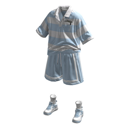 White Blue Striped shirt & basketball shorts set