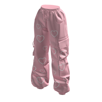Pink White Hearts Baggy Cargo Pants