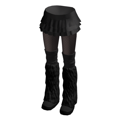 🍀Black Ruffle Skirt w Snow Fur Boots