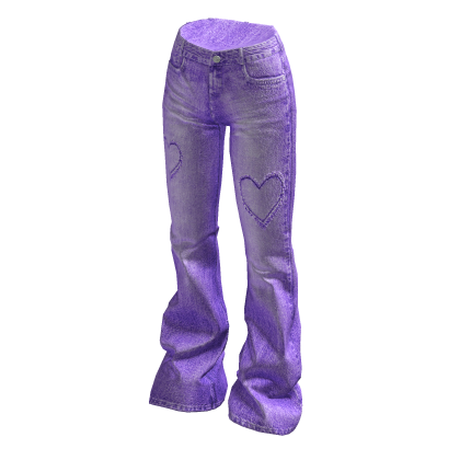 ✨ Heart Ripped Flared Jeans Purple Y2K