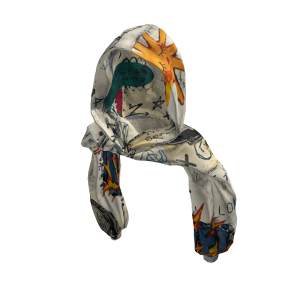 Draped Shoulder Hoodie White Abstract
